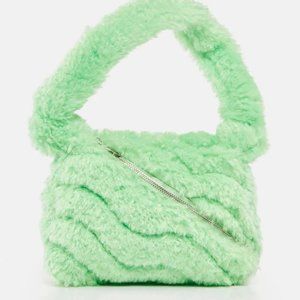 Skinnydip Designer Green Isabel Fluffy Shoulder Zipped Bag w/internal pocket